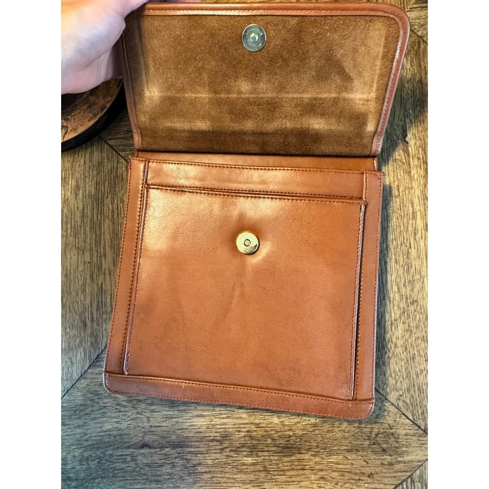 Rosenio Splendid Tan Leather Document Bag Portfolio Case Gold Rose Logo Vintage